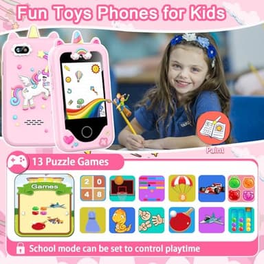 Kids Smart Phone for Girls Toys, Gifts for 3-10 Year Old Girl Boy Christmas Birthday Kids Toys, 2.8" Touchscreen Toddler Learning Cell Toy Phone with Dual Camera, Game, Music Player, 8GB Card Pink - Image 5