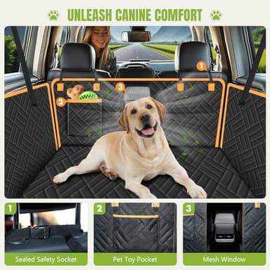 BIERPOER Dog Car Seat Cover for Back Seat - Hard Bottom Hammock Dogs Extender Seat Cover with Mesh Window & Pocket Waterproof Anti-Scratch Camping Travel Bed for Cars Trucks and SUVs - Image 4