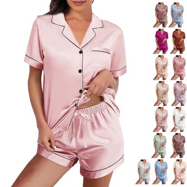 WJing Yi Jia Womens Silk Satin Pajamas Loungewear Two-Piece Sleepwear Button-Down Floral Pj Set XS-4XL - Image 5