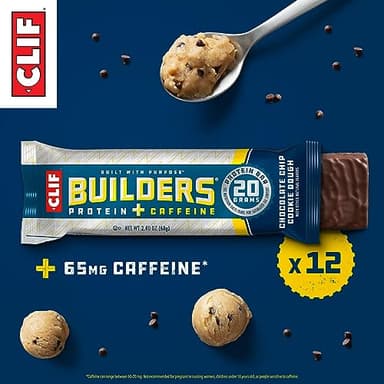 CLIF BUILDERS + Caffeine Protein Bars - Chocolate Chip Cookie Dough Flavor - 20g Plant Based Protein - Gluten Free - Non-GMO - Low Glycemic - No Artificial Sweeteners - 2.4 oz. (12 Pack) - Image 3