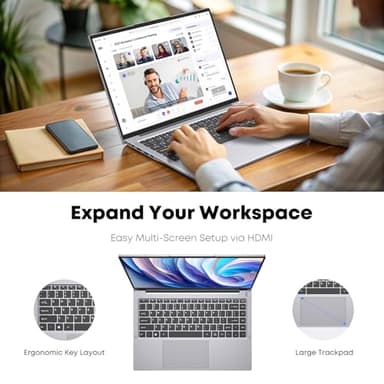 AE86 i5 Laptop PC丨24GB RAM 512GB SSD丨1920x1200 100% sRGB Display丨HDMI丨USB A x 3丨Dual Band WiFi BT5.0丨Long Lasting Battery丨Office 2024丨Win 11 Pro Notebook Computer for Business Student, Silver - Image 6