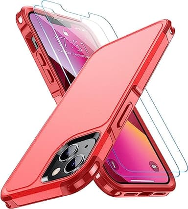 SPIDERCASE Designed for iPhone 13 Case, [10 FT Military Grade Drop Protection] [with 2 pcs Tempered Glass Screen Protector] Cover for iPhone 13 6.1 inch (Red) - Image 1