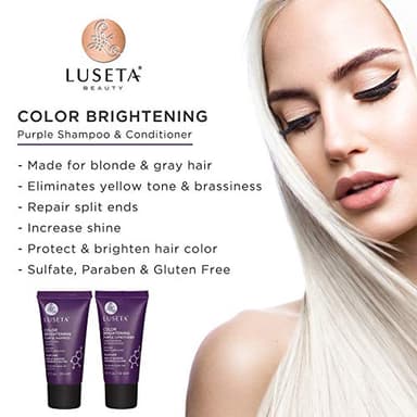 Luseta Color Brightening Purple Shampoo and Conditioner Travel Kit for Blonde and Gray Hair -Infused with Cocos Nucifera Oil to Help Nourish, Moisturize and Condition Hair, 2x1.01oz - Image 3