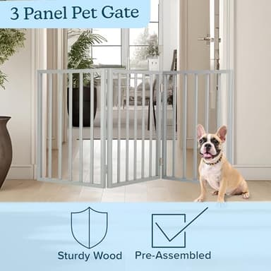 Pet Gate - 3-Panel Indoor Foldable Dog Fence for Stairs, Hallways, or Doorways - 54x24-Inch Retractable Wood Freestanding Dog Gates by PETMAKER (Gray) - Image 3