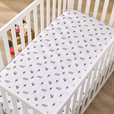 Warner Brothers Harry Potter White, Red, and Gold Lightning Bolt, Golden Snitch, and Glasses Nursery Fitted Crib Sheet - Image 3