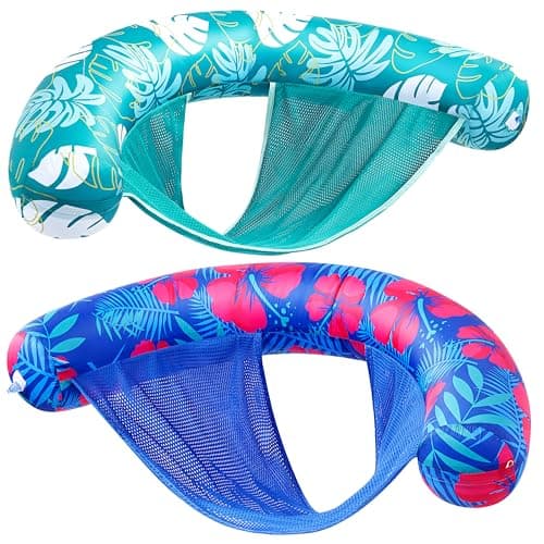 SLOOSH Pool Floats Chairs Adult,2 Packs Inflatable Noodle Chair with Sling Soft Fabric,Floating Pool Float Lounge Water Swimming Floaties for Party Summer Water Fun（Flower Leaves） - Image 1