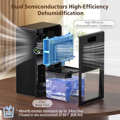 NineSky Dehumidifiers for Home, 95 OZ Water Tank, (1000 sq.ft) Dehumidifiers for Bathroom Bedroom Basement with Auto Shut Off,7 Colors LED Light(Black) - Image 2