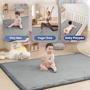 Baby Play Mat for Floor,1.3" Thick Memory Foam Tummy Time Mat,Soft Coral Velvet Nursery Rug,Large Non Slip for Crawling,Toddlers,Infants,Kids,Yoga & Tatami Style for Living Room(Dark Gray) - Image 6