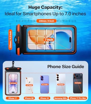 TORRAS IPX8 Waterproof Phone Pouch Floating, Underwater Screen Touchable, Water Proof Case with Lanyard for iPhone 16 Pro Max 15 S25, Cellphone Dry Bag Cruise Essentials 7.0 inch, Black - Image 8