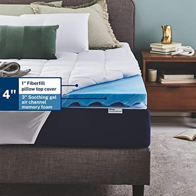 Sleep Innovations Dual Layer 4 Inch Memory Foam Mattress Topper, California King Size, Ultra Soft Support, 3 Inch Cooling Gel Memory Foam Plus 1 Inch Fluffy Pillow Top Cover - Image 3