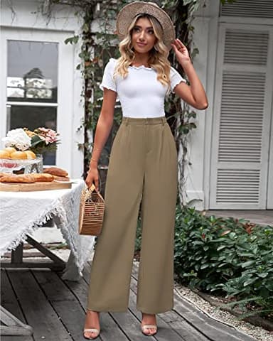GRAPENT Womens Flowy Pants Womens Wide Leg Trousers Elastic Summer Pants Women Flowy Dress Pants Old Money Clothes Women Business Casual Brown Trousers Color Khaki Size Large Size 12 Size 14 - Image 7
