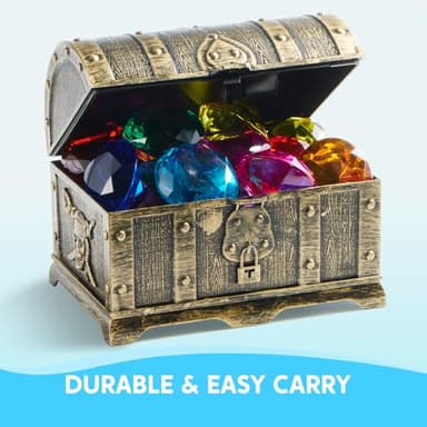 Sloosh Diving Gems Pool Toys, 16 Big Colorful Diamond with Pirate Treasure Chest,Swim Dive Toy for Kids Underwater Gemstone Swimming Training Gift Water Pool Games(Gold) - Image 4