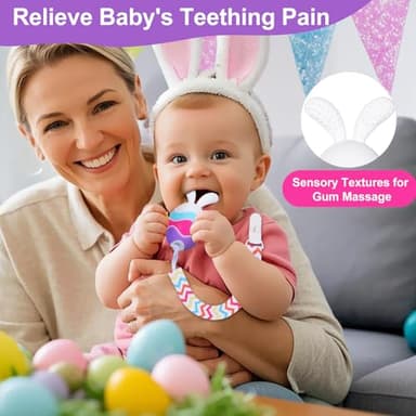 Easter Egg Bunny Rattle Teething Toy – Baby Teether for Infants, Toddlers & Newborns – Sensory Chew Toy for Teething Relief – Perfect Baby’s First Easter Gift & Basket Stuffer Essentials (Pastels) - Image 3