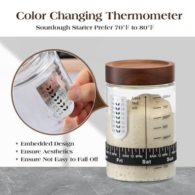 Sourdough Starter Kit,34oz Sourdough Starter Jar Glass with Sourdough Recipes Cookbook.Sourdough Bread Baking Supplies with Thermometer,Natural Wooden Lid, Anti-slip Mat,Sourdough Jar scraper (2 pack) - Image 7
