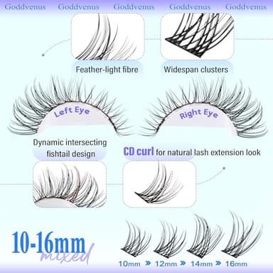 Goddvenus Wispy Lash Clusters 10-16mm Lashes Clusters Eyelash Extensions Natural Individual Lashes 144pcs D Curl Lash Extension DIY Soft Comfortable Eyelash Clusters with Cotton Band - Image 4