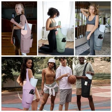 sportsnew Yoga Mat Bag, Large Opening Long Tote Yoga Mat Carrier Holder Bag with Waterproof Wet Pocket and Drawstring Water Bottle Pocket, Adjustable Shoulder Strap Storage Bag, Pink, patent pending - Image 6