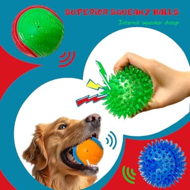 Cdyzqikm 3.5in Squeaky Dog Toy Pack High Bouncy Spiky Pet Balls for Interactive Playing, Teeth Cleaning, Durable Tough Chew Toys for Medium & Large Dogs Fetch Training Teething Balls 4Pcs - Image 2