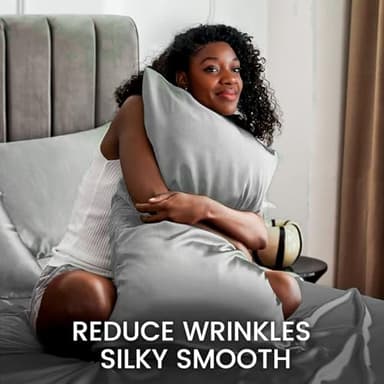 Revdomfly 4 Pcs Queen Size Luxury Silky Soft Cray Satin Sheet Set,1 Premium Moisture Wicking Fitted Sheet Fits Up to 16 Inches Deep Pocket + 1 Flat Sheet + 2 Pillowcases（Gray, Queen） - Image 4