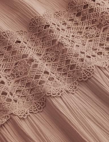 ZESICA Women's 2025 Summer Bohemian Strapless Off Shoulder Lace Trim Backless Flowy A Line Beach Long Maxi Dress,Pink,X-Small - Image 6