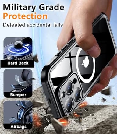 Temdan Magnetic for iPhone 15 Pro Max Case Waterproof,Built-in Screen Protector[IP68 Underwater][Upgrade Military Dropproof][Compatible with MagSafe] Full Body Shockproof Case-Black - Image 3