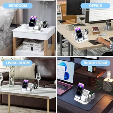 7 in 1 Wireless Charging Station Compatible with Apple Multiple Devices iPhone, AirPods, and Apple Watch - Phone Wireless Charger Fast Charging with Night Lamp and Clock(White) - Image 7