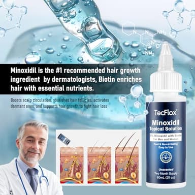 5% Minoxidil for Men Hair with Biotin, Minoxidil for Women,Tecflox Minoxidil Beard Growth Oil, Minoxidil Hair Growth Serum for Men,4-Pack,Total 8Fl Oz for 8 Months, Hair Growth Oil(White) - Image 3