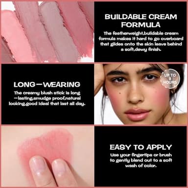 FOCALLURE Cream Blush Makeup,Buildable Blush Stick for Cheeks,Matte and Dewy Finish,Long Wearing,Easy Application,Lightweight Multi Stick,ROSE MARBLE - Image 3