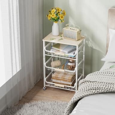 NiuYichee 4-Layer Fruit Basket Kitchen Food Organizer and Rack, Stackable Storage Cart with Desktop, Pull-Out Hollow Metal Basket, Sliding Out Storage (Black 4-Layer Rack) - Image 6