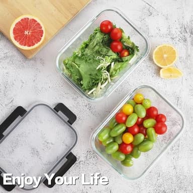 HOMBERKING 4 Pieces 63oz/8cup Large Glass Food Storage Containers with Lids, Meal Prep Containers, Airtight Bento Boxes with Leak Proof Locking (2 Containers + 2 Lids) - Microwave, Oven Safe - Image 7