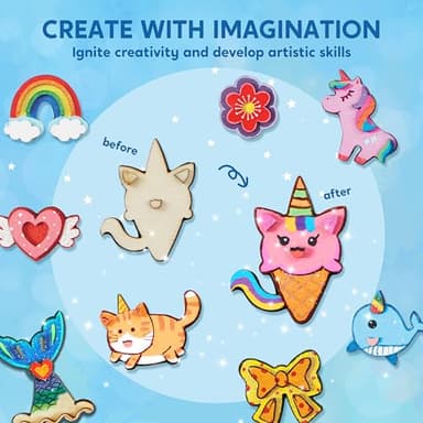 JOYIN 12 pcs Fantasy Wooden Magnets, Kids Unicorn Painting Craft, Spring and Rainy Day Activities School Art Projects, Toys for Kids Aged 3+ Birthday Easter - Image 5