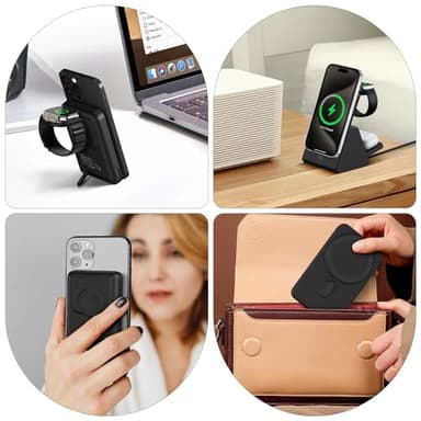 Mag-Safe Charger Wireless Charging Station: 3 in 1 10000mAh Portable Power Bank Compatible for iPhone 16/15/14/13/12 Series and Apple Watch - Magnetic Charging Stand Black - Image 7
