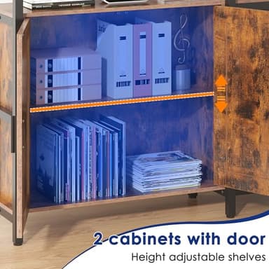 Nosepen 6 Tire Large L Shaped Bookshelf & Corner Bookcase with Storage Cabinet and 2 Barn Doors and 10 Storage Shelves, 71.3" Tall Farmhouse Etagere L Shaped Book-Shelf with Metal Frame(Brown) - Image 4