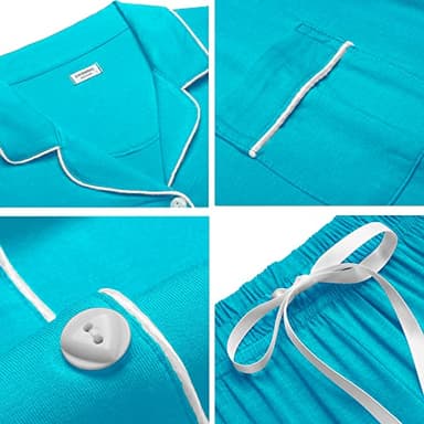 SWOMOG Womens Button Down Pajamas Set Short Sleeve Sleepwear Bride Soft Pj Lounge Sets XS-3XL Peacock Blue Small - Image 5