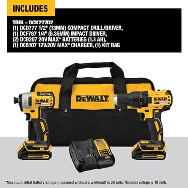 DEWALT 20V MAX Cordless Drill, Impact Driver, 2-Tool Power Tool Combo Kit, Brushless Power Tool Set with 2 Batteries and Charger Included (DCK277D2) - Image 2