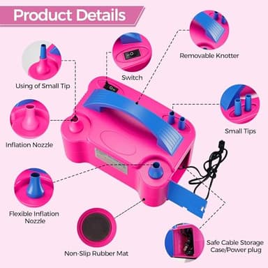 DECOCKRAT Balloon Pump - Electric Dual Nozzle Air Pump for Balloon, Portable Balloon Blower Save Time and Effort, Balloon Inflator for Parties and Decorations - 110V-120V, 600W, BluePink - Image 2