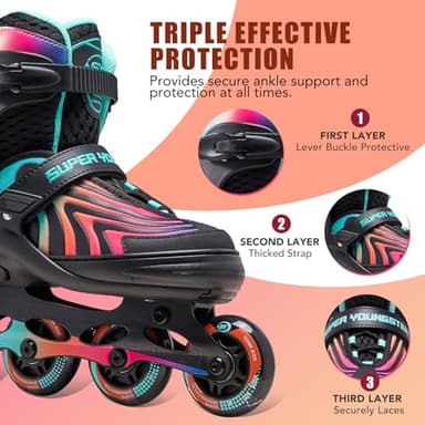SUPER YOUNGSTER Girls Inline Skates for Boys Kids Ages 4-12, Adjustable Light Up Roller Skates for Youth Teens Ages 8-12, Beginner Blades for Women Adults - Image 3