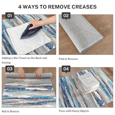 Lansny Modern Abstract Kitchen Rug Set of 2, 2x3 and 2x6 Blue Washable Rug Runner Non Slip Kitchen Mat, Soft Faux Wool Throw Carpet for Entryway, Hallway, Bedroom, Bedside, Laundry Room, Office - Image 3