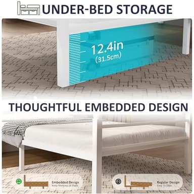 J.Fkne Twin Bed Frame with LED Lights & Charging Station, Metal Platform Bed with Headboard, Heavy Duty Metal Slats, No Box Spring Needed, Noise Free, Easy Assembly, White - Image 6