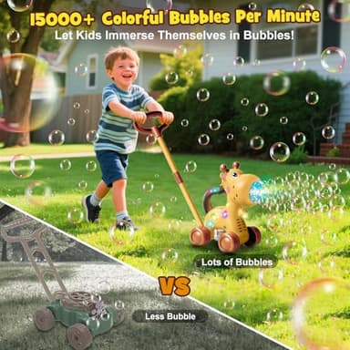 Nicmore Automatic Bubble Machine Toddler Toys: Giraffe Bubble Lawn Mover Outdoor Toy for 1 2 3 4 5 Year Old Boy Girl - Push or Handheld Bubble Maker Blower for Age 1-3 Kids Birthday Gifts - Image 3