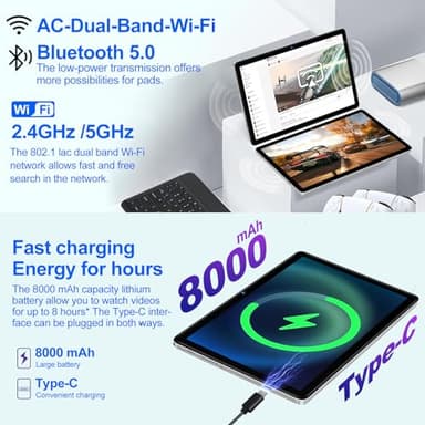 DMOAO Android Tablet 2025 Tablets with 22GB RAM+128GB ROM/ 1TB Expand, 8000mAh Battery, Octa-Core 2.0GHz CPU, 5G WiFi, GPS, 10.1 Inch FHD IPS 2 in 1 Tablet PC with Keyboard/Mouse-Sliver - Image 3