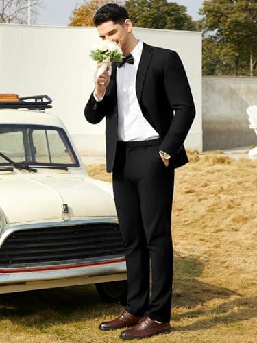 WEEN CHARM Men's Suits Slim Fit 2 Piece Black Tuxedo One Button Wedding Groom Prom Party Blazer Pants Set - Image 5