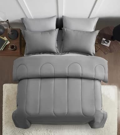 Maple&Stone Queen Size Comforter Set 7 Pieces Bed in a Bag - Down Alternative Bed Set with Sheets, Pillowcases & Shams, Soft Reversible Duvet Insert for Queen Bed, Dark Grey & Light Grey - Image 3