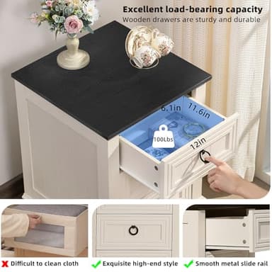 Joaxswe 18" Farmhouse Night Stand with 3 Drawers, Wood End Table Dresser for Bedroom, White Nightstand, Bed Side Table with Metal Handle, Bedside Cabinet for Bedroom Living Room, Closet - Image 3