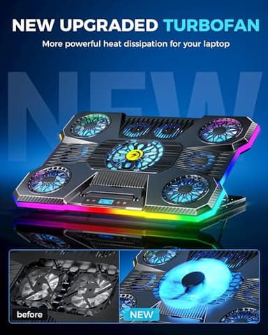 ChillCore Laptop Cooling Pad, RGB Lights Laptop Cooler 9 Fans for 15.6-19.3 Inch Laptops, Gaming Laptop Fan Cooling Pad with 8 Height Stands, 2 USB Ports - A21 Blue - Image 6