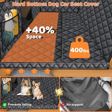 URPOWER Backseat Extender for Dogs - Hard Bottom Dog Car Seat Cover for Back Seat, Foldable Dog Hammock for Car, SUV, and Truck, Pet Rear Seat Protector Dogs Travel Bed with Mesh Window & Side Flaps - Image 2