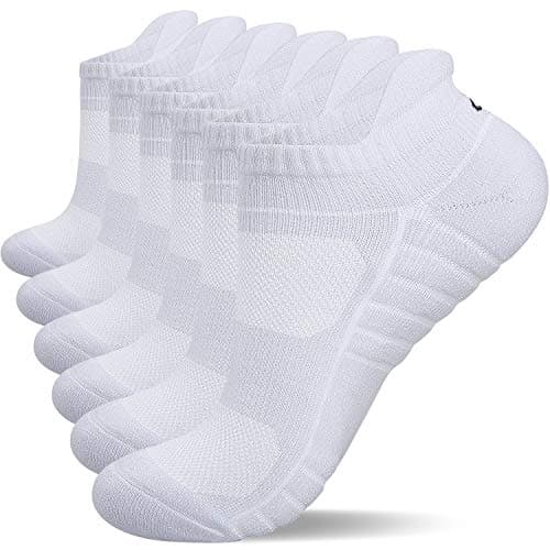 Lapulas Athletic Ankle Socks, Low Cut Cushioned Anti-Blister Running Tab Sports Socks for Men and Women 6Pairs (White, L) - Image 1