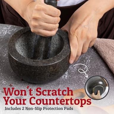 Priority Chef Heavy Duty Mortar and Pestle Set, 1.5 Cup, 100% Granite, Non Slip Base, Make Fresh Guacamole, Salsa, Pesto, Stone Grinder Bowl, Herb Crusher, Spice Grinder, 5.5 Inch - Black - Image 5