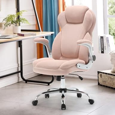 Big and Tall Fabric Pink Office Chair 400lbs-Heavy Duty Executive Desk Chair with Extra Wide Seat, High Back Ergonomic Leather Computer Chair with Tilt Rock&Tension, Padded Armrests-Black - Image 2