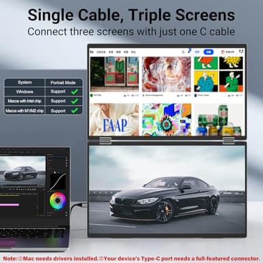 InnoView 15.6" Dual Portable Monitor 1920x1080P FHD 315°Adjustable Dual Stacked Foldable Monitor Built-in Speakers Screen Extender with HDMI/USB-C for Laptop Windows Mac - Image 7