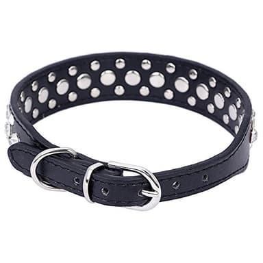 Dogs Kingdom 12"-20" Length Personalized Rhinestone Leather Bling Crystal Pet Dog Cat Collars for Small Medium Breeds Black S - Image 2
